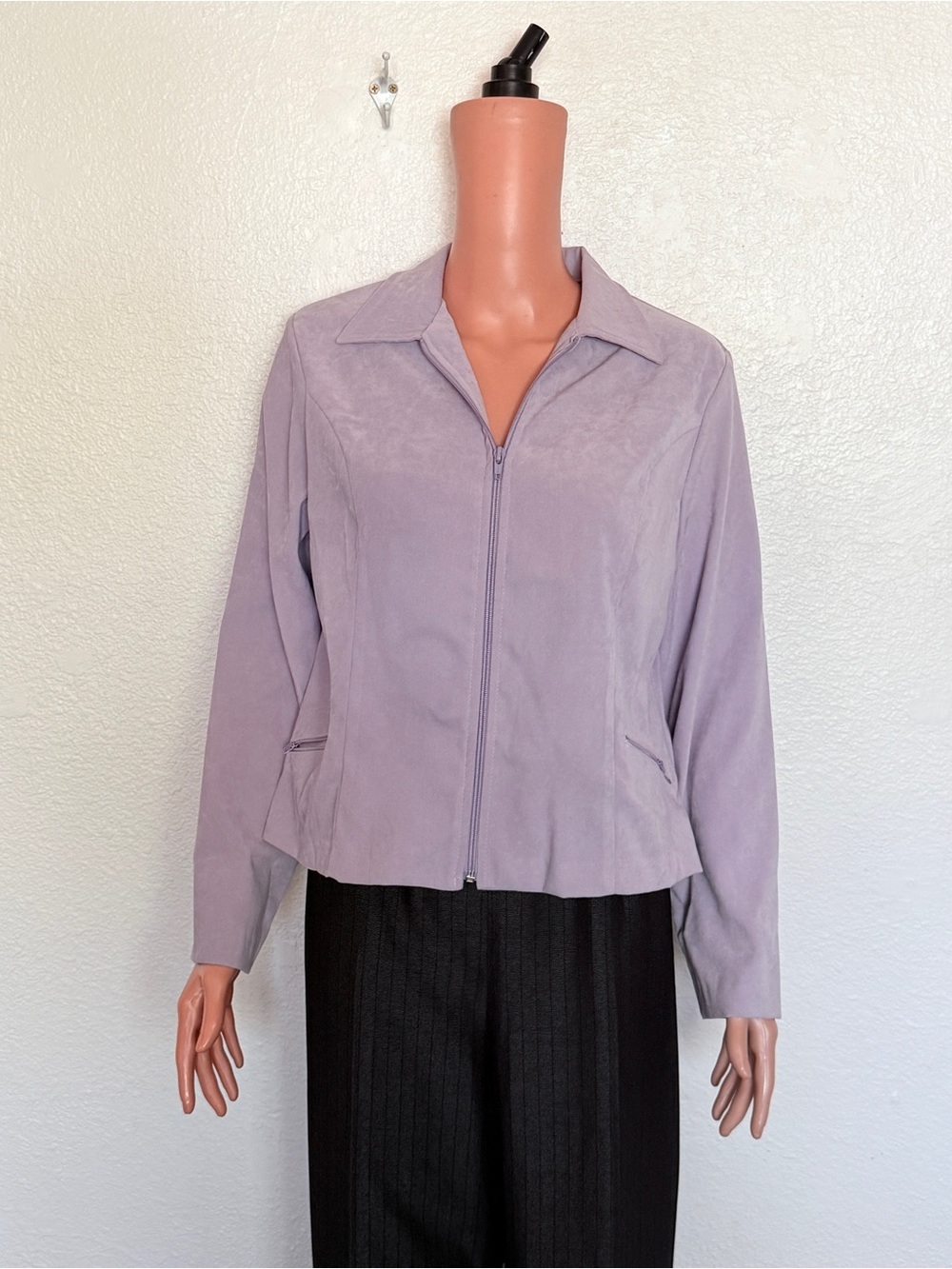 Vintage 90s/Y2K Lavender Faux Suede Zip Up Jacket / Clio Petites